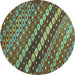 Round Machine Washable Abstract Turquoise Contemporary Area Rugs, wshcon3016turq