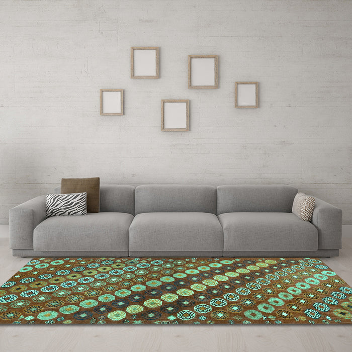 Machine Washable Abstract Turquoise Contemporary Area Rugs in a Living Room,, wshcon3016turq