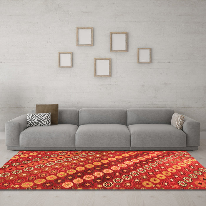 Machine Washable Abstract Orange Contemporary Area Rugs in a Living Room, wshcon3016org