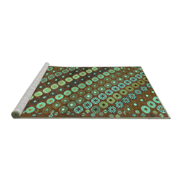 Sideview of Machine Washable Abstract Turquoise Contemporary Area Rugs, wshcon3016turq