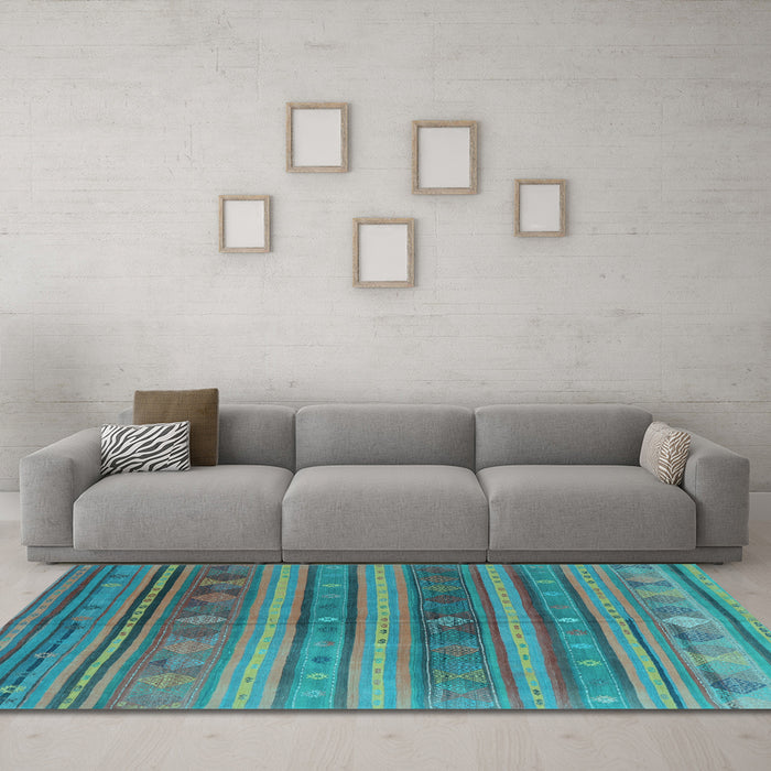 Machine Washable Southwestern Light Blue Country Rug in a Living Room, wshcon3017lblu