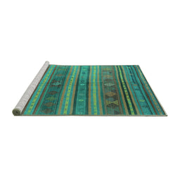 Sideview of Machine Washable Southwestern Turquoise Country Area Rugs, wshcon3017turq