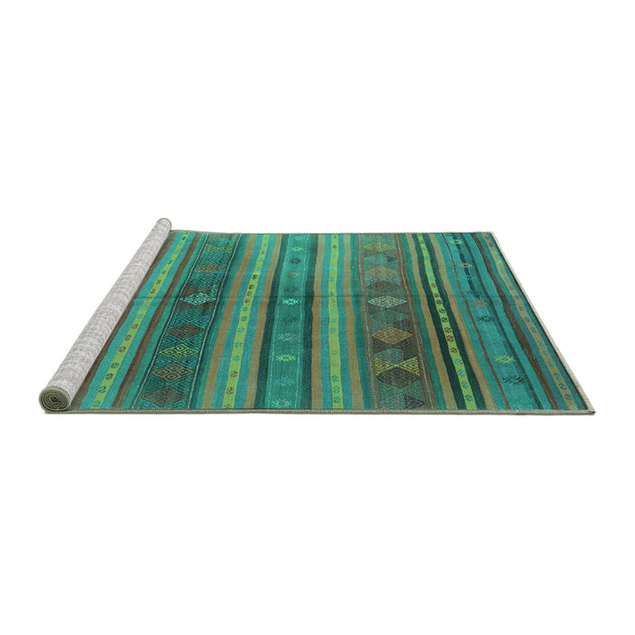 Sideview of Machine Washable Southwestern Turquoise Country Area Rugs, wshcon3017turq