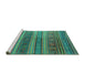 Sideview of Machine Washable Southwestern Turquoise Country Area Rugs, wshcon3017turq