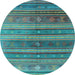 Round Machine Washable Southwestern Light Blue Country Rug, wshcon3017lblu