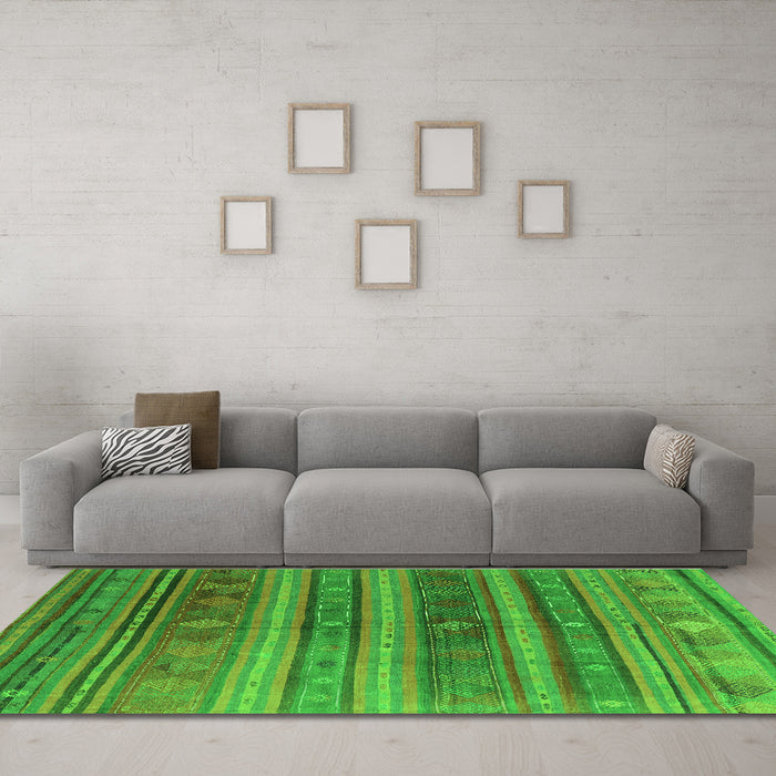 Machine Washable Southwestern Green Country Area Rugs in a Living Room,, wshcon3017grn