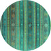 Round Southwestern Turquoise Country Rug, con3017turq