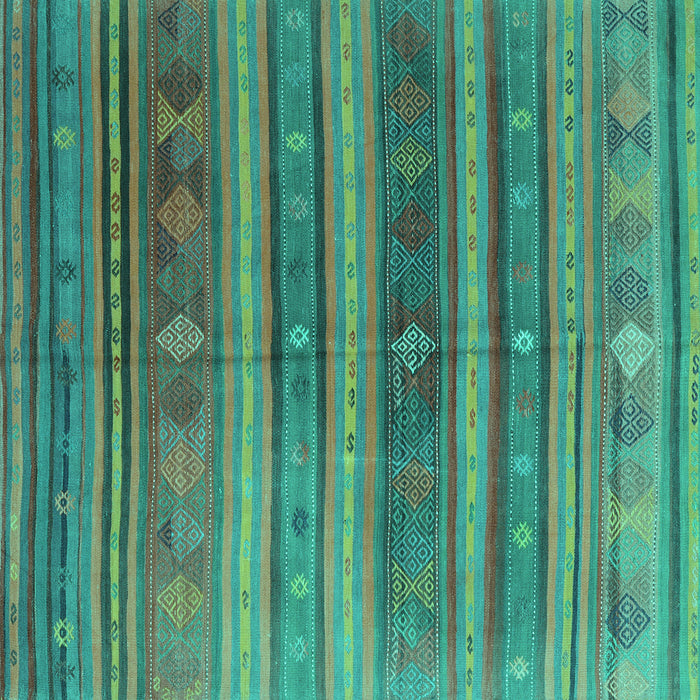 Square Machine Washable Southwestern Turquoise Country Area Rugs, wshcon3017turq