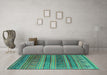 Machine Washable Southwestern Turquoise Country Area Rugs in a Living Room,, wshcon3017turq