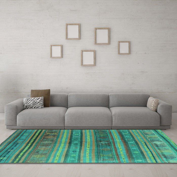 Machine Washable Southwestern Turquoise Country Area Rugs in a Living Room,, wshcon3017turq