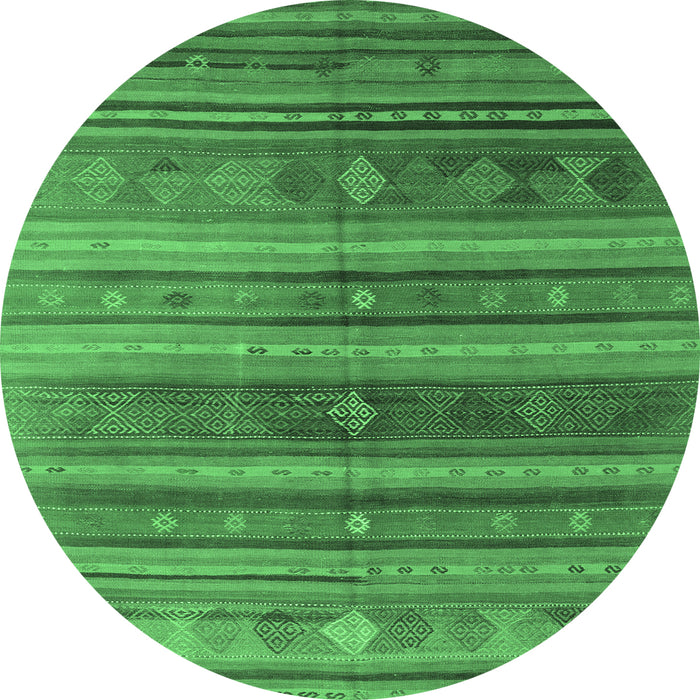 Round Machine Washable Southwestern Emerald Green Country Area Rugs, wshcon3017emgrn