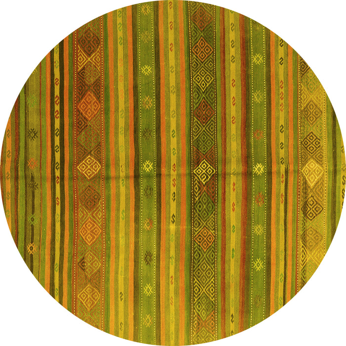 Round Machine Washable Southwestern Yellow Country Rug, wshcon3017yw