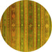 Round Machine Washable Southwestern Yellow Country Rug, wshcon3017yw