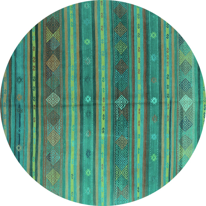 Round Machine Washable Southwestern Turquoise Country Area Rugs, wshcon3017turq