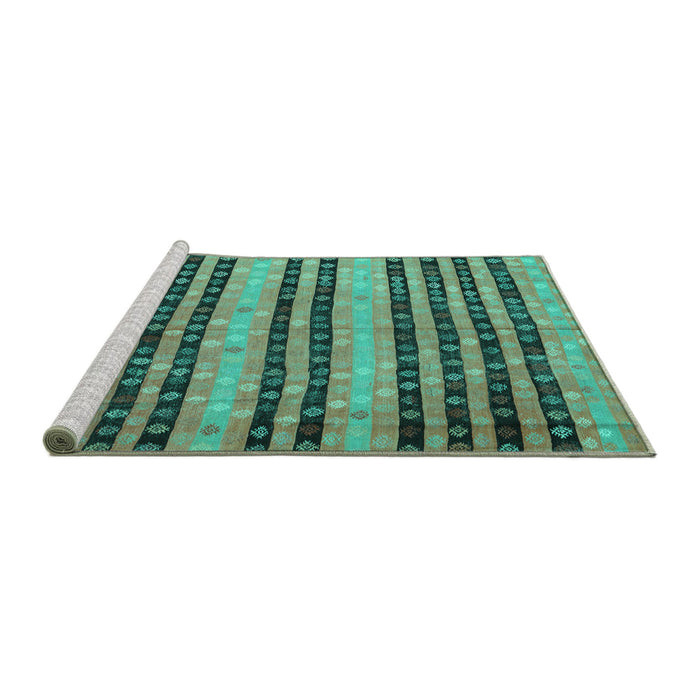 Sideview of Machine Washable Oriental Turquoise Traditional Area Rugs, wshcon3018turq