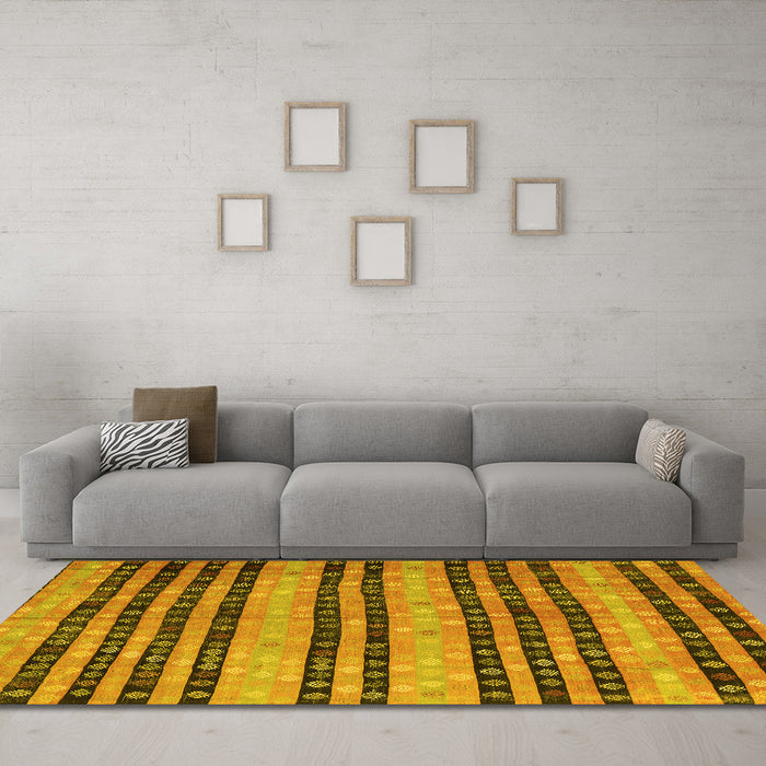 Machine Washable Oriental Yellow Traditional Rug in a Living Room, wshcon3018yw