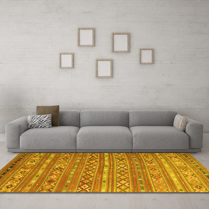 Machine Washable Oriental Yellow Traditional Rug in a Living Room, wshcon3019yw