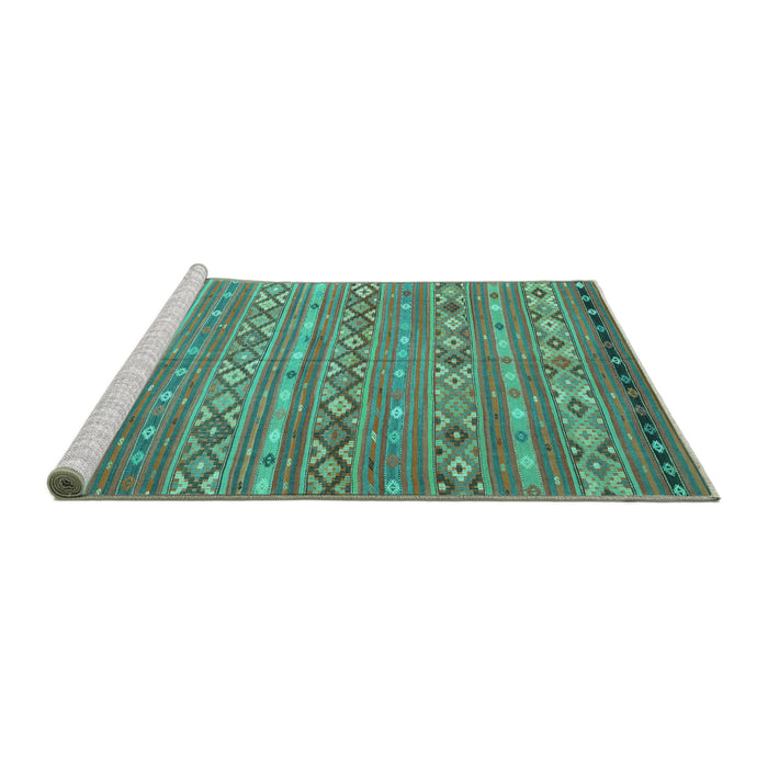 Sideview of Machine Washable Oriental Turquoise Traditional Area Rugs, wshcon3019turq
