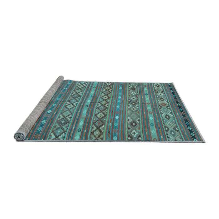 Sideview of Machine Washable Oriental Light Blue Traditional Rug, wshcon3019lblu