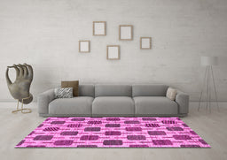Machine Washable Abstract Pink Contemporary Rug in a Living Room, wshcon301pnk