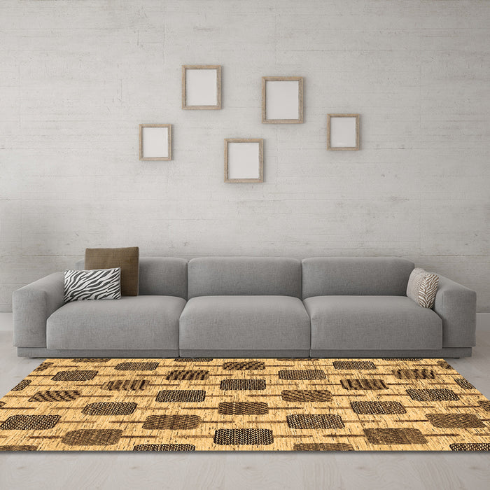 Machine Washable Abstract Brown Contemporary Rug in a Living Room,, wshcon301brn