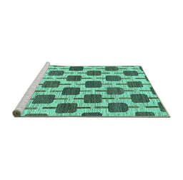 Sideview of Machine Washable Abstract Turquoise Contemporary Area Rugs, wshcon301turq