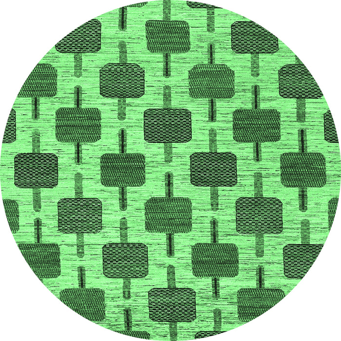 Round Machine Washable Abstract Emerald Green Contemporary Area Rugs, wshcon301emgrn