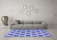 Machine Washable Abstract Blue Contemporary Rug, wshcon301blu