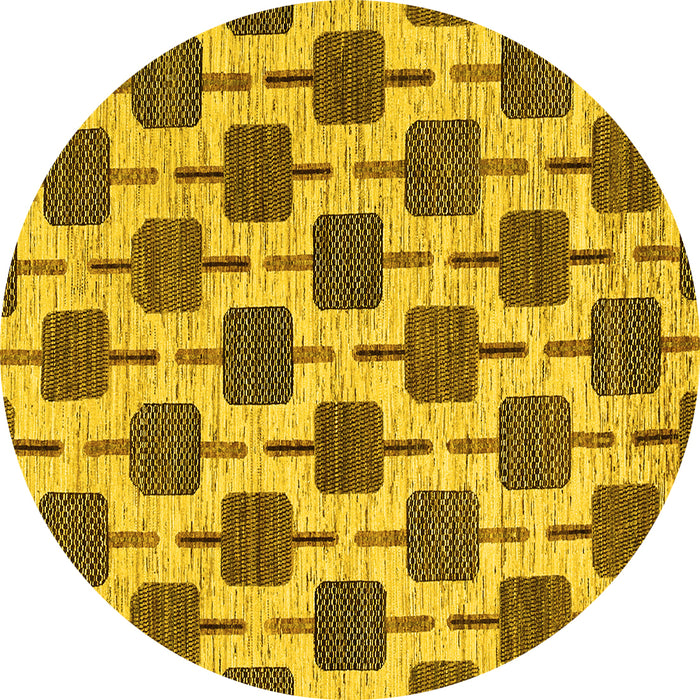 Round Machine Washable Abstract Yellow Contemporary Rug, wshcon301yw
