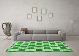 Machine Washable Abstract Emerald Green Contemporary Area Rugs in a Living Room,, wshcon301emgrn