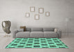 Machine Washable Abstract Turquoise Contemporary Area Rugs in a Living Room,, wshcon301turq