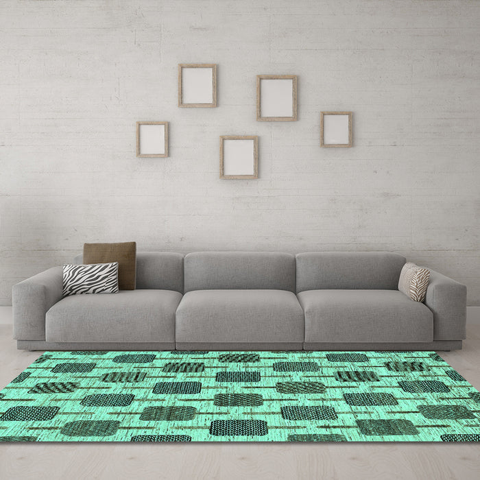Machine Washable Abstract Turquoise Contemporary Area Rugs in a Living Room,, wshcon301turq