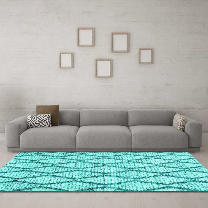 Machine Washable Trellis Turquoise Modern Area Rugs in a Living Room,, wshcon3020turq