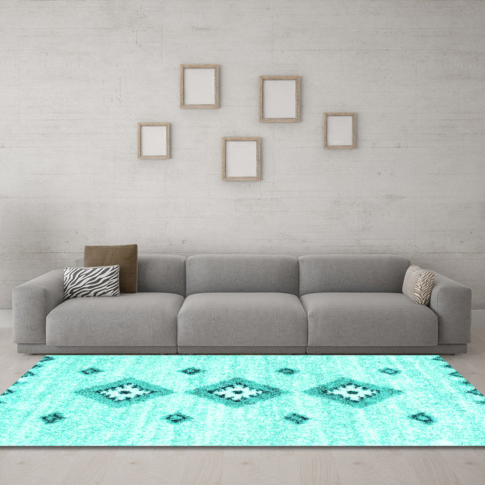 Machine Washable Solid Turquoise Modern Area Rugs in a Living Room,, wshcon3021turq