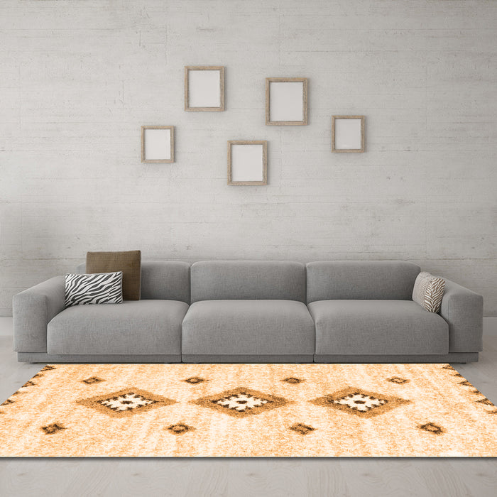 Machine Washable Solid Orange Modern Area Rugs in a Living Room, wshcon3021org