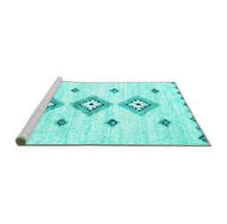 Sideview of Machine Washable Solid Turquoise Modern Area Rugs, wshcon3021turq