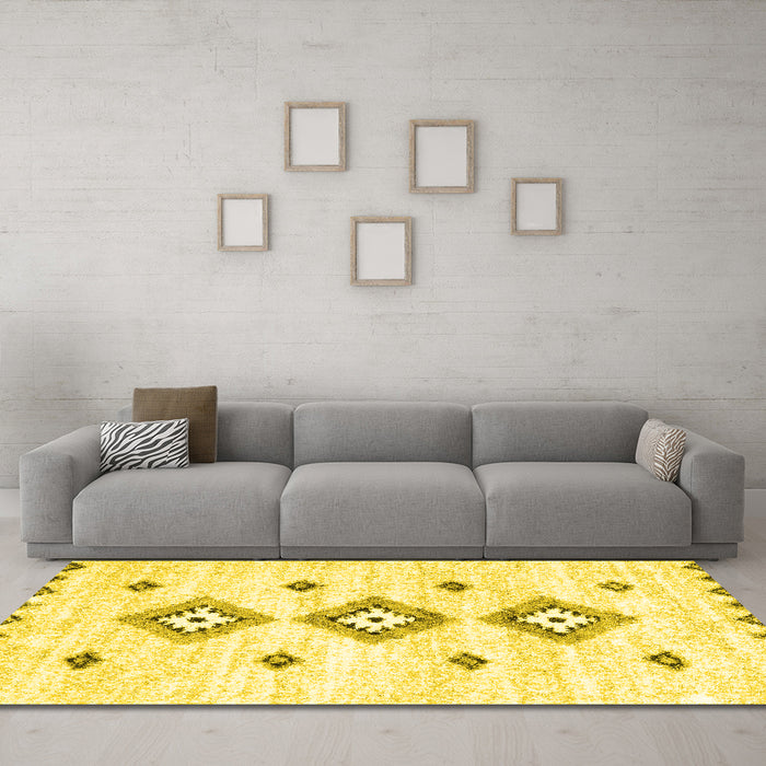 Machine Washable Solid Yellow Modern Rug in a Living Room, wshcon3021yw