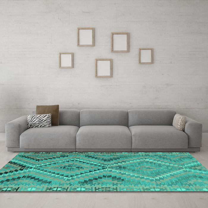 Machine Washable CON3023X Turquoise CON3023X Area Rugs in a Living Room,, wshcon3023turq