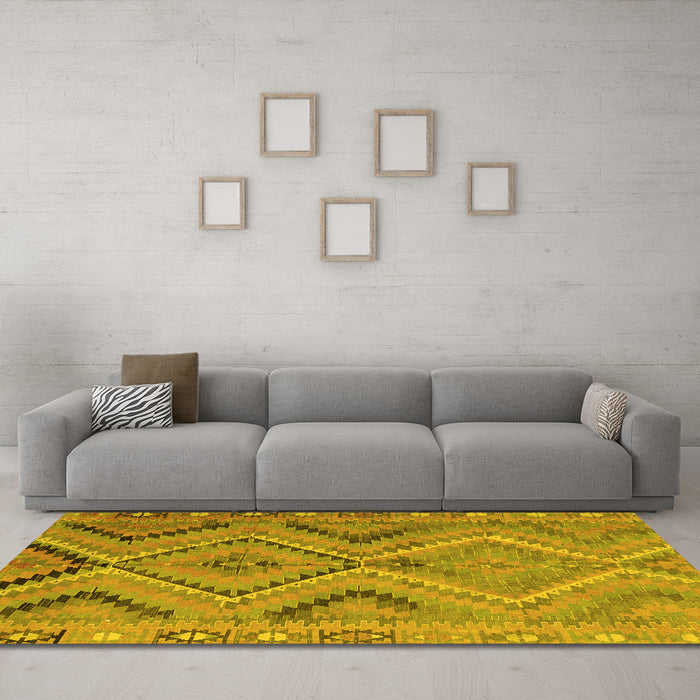 Machine Washable CON3023X Yellow CON3023X Rug in a Living Room, wshcon3023yw
