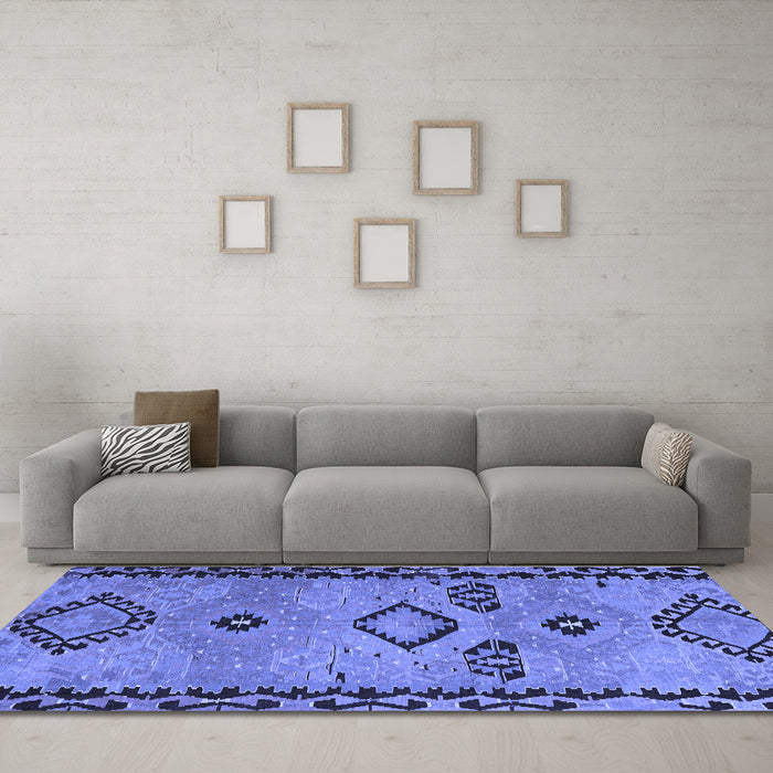 Machine Washable CON3024X Blue CON3024X Rug in a Living Room, wshcon3024blu