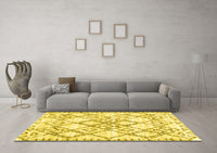 Machine Washable Abstract Yellow Contemporary Rug, wshcon3025yw