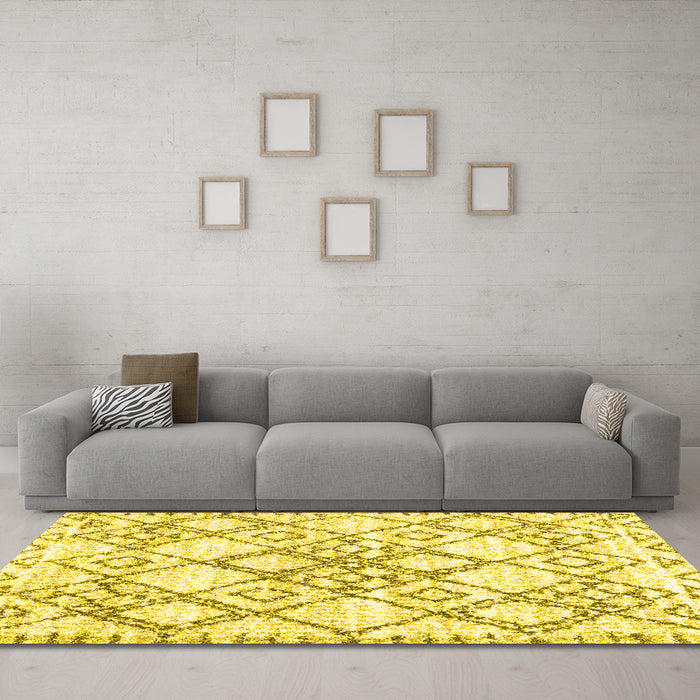 Machine Washable Abstract Yellow Contemporary Rug in a Living Room, wshcon3025yw