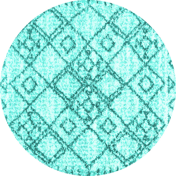 Round Machine Washable Abstract Turquoise Contemporary Area Rugs, wshcon3025turq