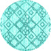 Round Machine Washable Abstract Turquoise Contemporary Area Rugs, wshcon3025turq