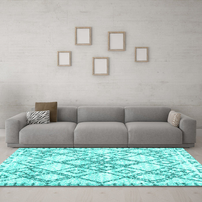 Machine Washable Abstract Turquoise Contemporary Area Rugs in a Living Room,, wshcon3025turq