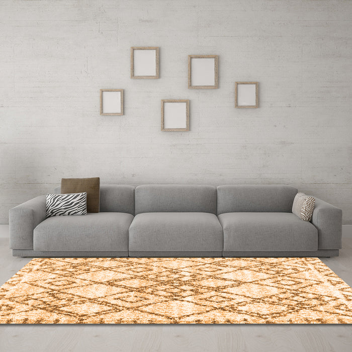 Machine Washable Abstract Orange Contemporary Area Rugs in a Living Room, wshcon3025org