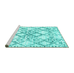 Sideview of Machine Washable Abstract Turquoise Contemporary Area Rugs, wshcon3025turq