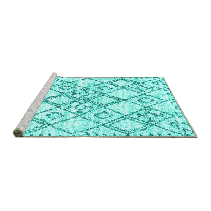 Sideview of Machine Washable Abstract Turquoise Contemporary Area Rugs, wshcon3025turq