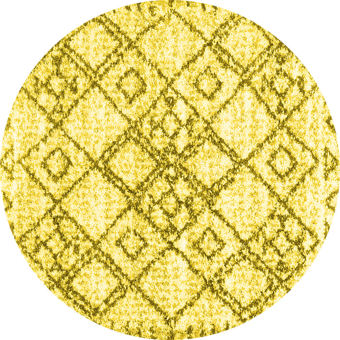 Round Machine Washable Abstract Yellow Contemporary Rug, wshcon3025yw