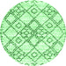 Round Machine Washable Abstract Emerald Green Contemporary Area Rugs, wshcon3025emgrn